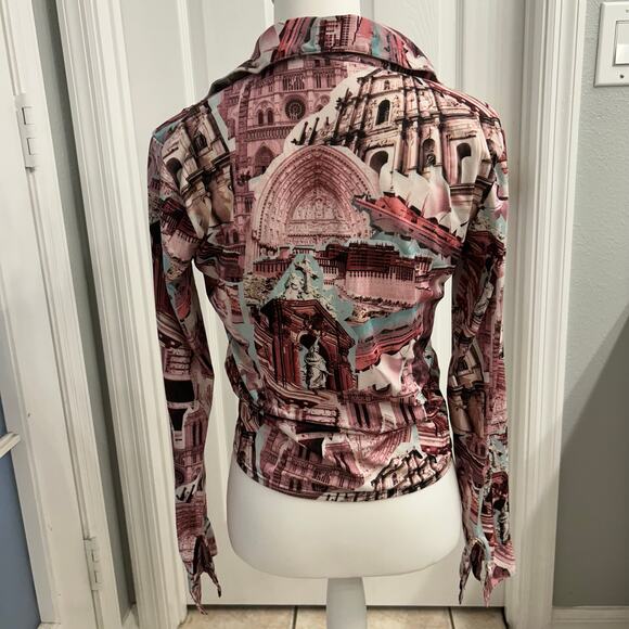 Architectural Print Button Down Blouse Women’s Size M • Tie Front • Long Sleeve - Picture 2 of 4